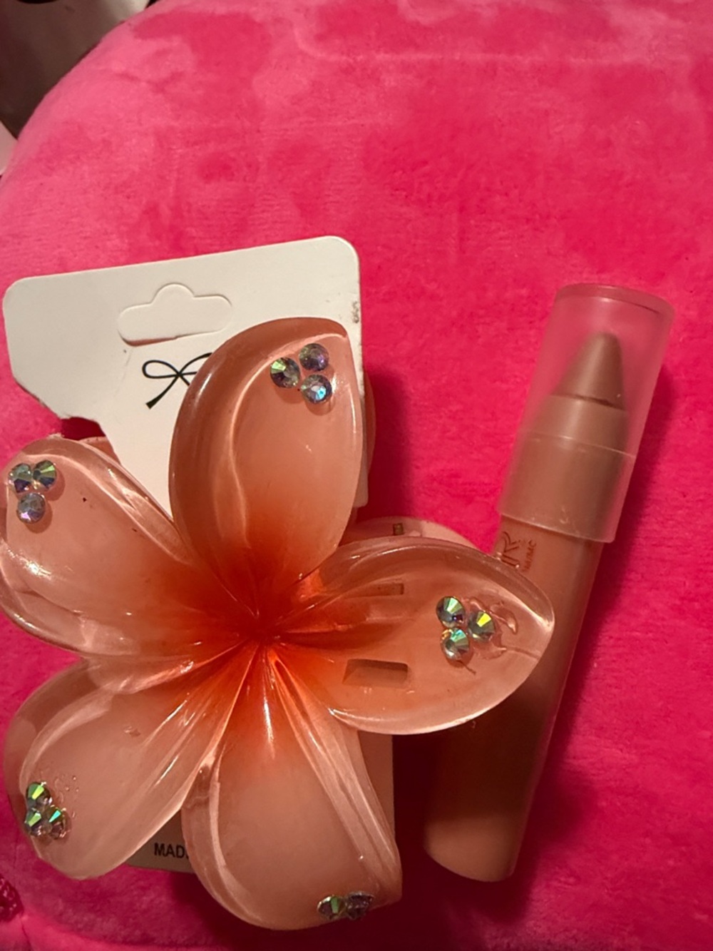 Multiples Peach Floral Hair Clip with Rhinestones